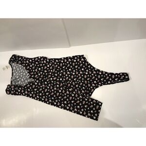 PINK Victoria Secret Long Sleeve Thong Black Floral Body Suit One Piece L